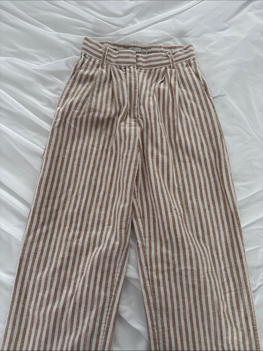 Abercrombie & Fitch Beige and White Striped Wide-Leg Pants